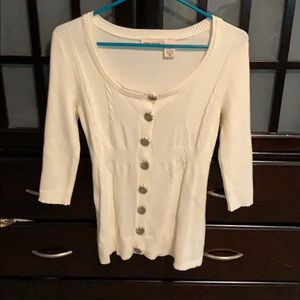 DKNYC Cream Scoop Neck Button Front Sweater